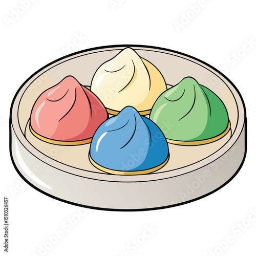 Clear dumplings showing bright fillings inside unique culinary presentation
