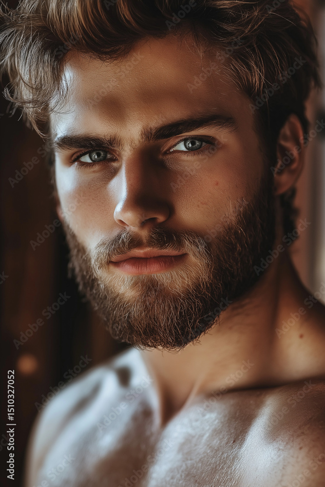 Fototapeta premium Confident Masculine Presence in Dramatic Lighting Portrait
