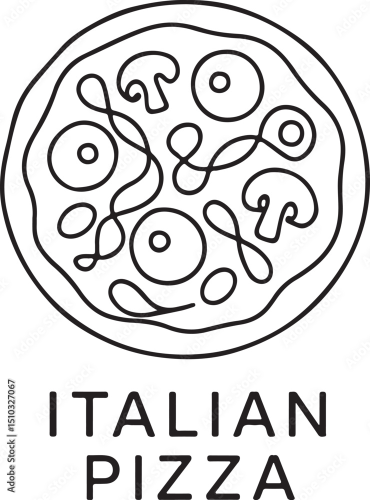 Obraz premium Pizza Shop Emblem Line Drawing Fast Food Concept