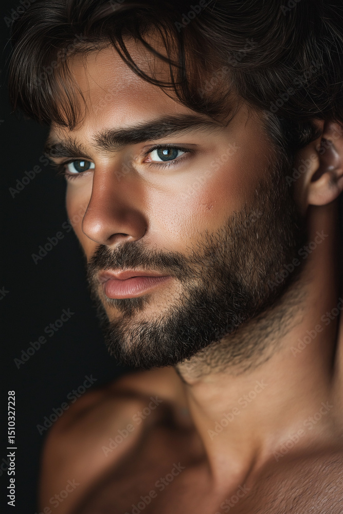 Confident Masculine Presence in Dramatic Lighting Portrait Confident Masculine Presence in Dramatic Lighting Portrait