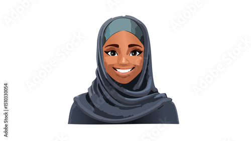 Happy Muslim Girl Wearing Hijab Vector Artwork
