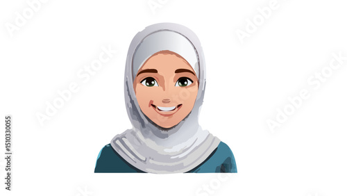 Cheerful Hijabi Girl Illustration in Vector Style
