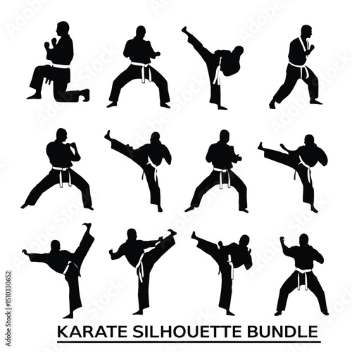 Karate Silhouette Vector Bundle | Martial Arts Poses | Fighter Kick & Punch Illustrations | Karate Man Clipart .