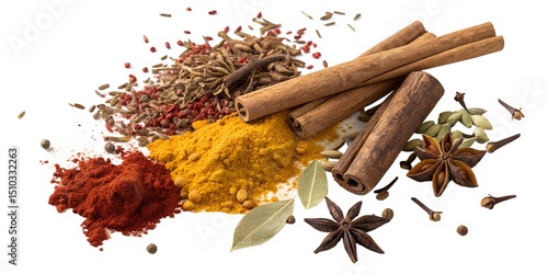 Exploration of vibrant spices arranged artistically in a culinary display to inspire flavor and creativity in cooking Generative AI Various spices