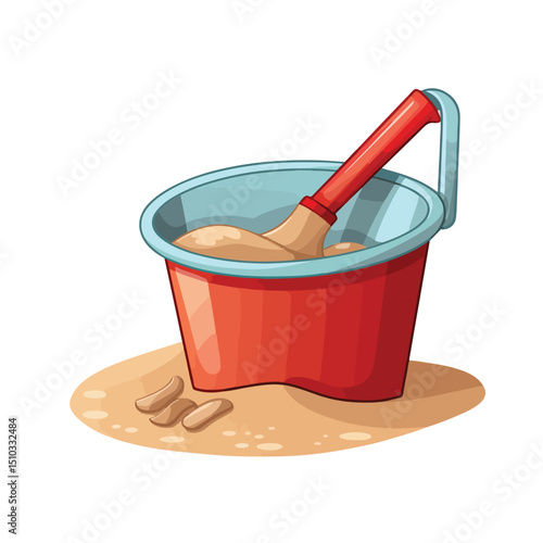 Colorful Sand Bucket and Shovel Toy Vector Illustration for Summer Beach Fun Activities