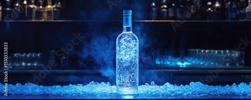 Frosted Vodka Bottle on Bar Counter