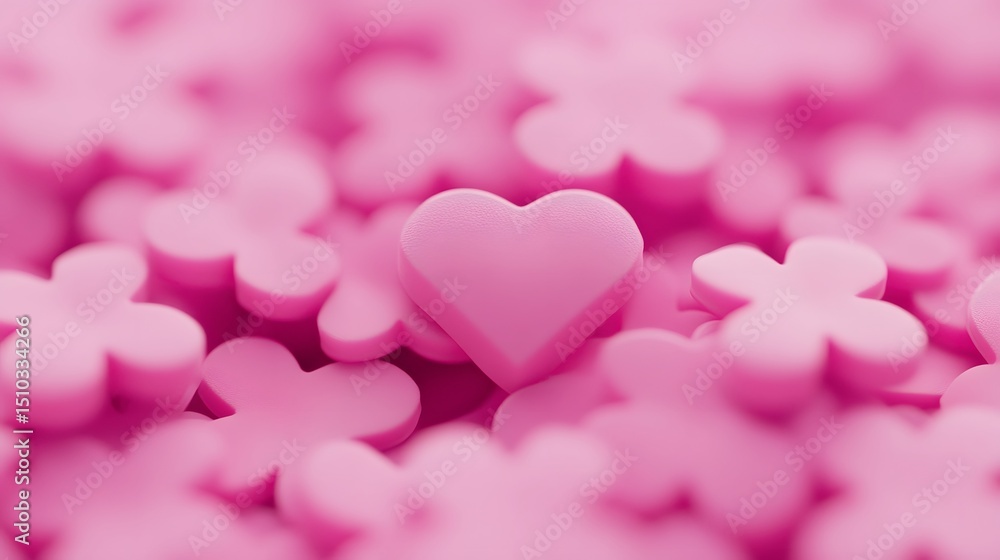 Obraz premium Pink Heart Among Flowers 3D Render Abstract Background