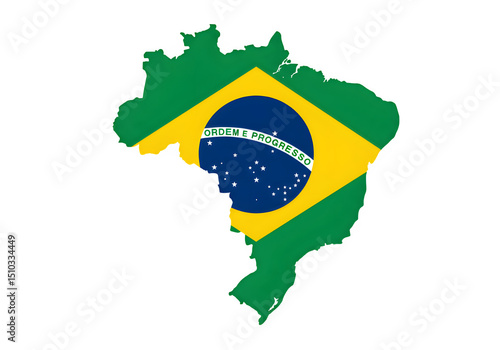 Outline Map of Brazil with National Flag Colors PNG on Transparent Background for South American Geography Lessons or International Sports Event Visuals