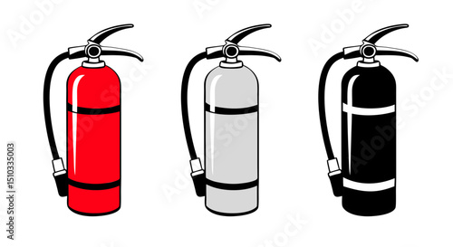 Fire extinguisher icon in red, gray, and black designs for safety  and protection concept