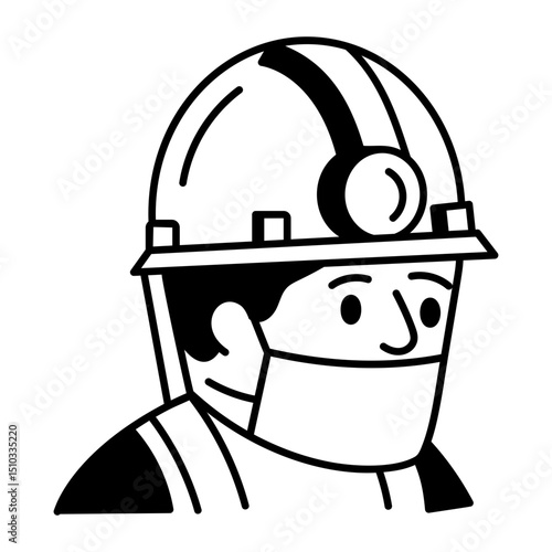 A doodle style icon of a mine worker 
