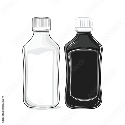 Professional Dental Hygiene Mouthwash Black and White Vector Illustration for Oral Care Services