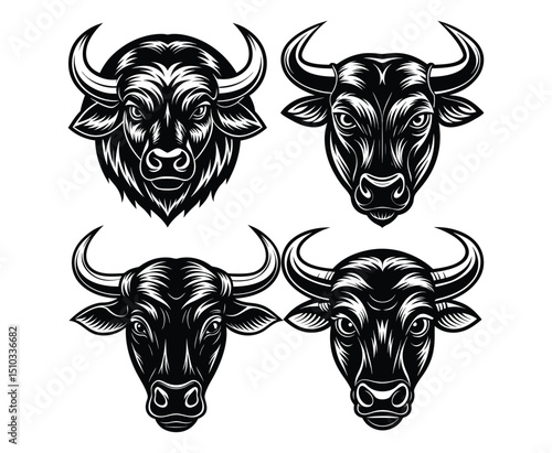 Black and White Cow Head Vector Illustration.