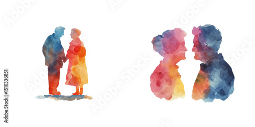 abstract color silhouette of grandma and grandpa watercolor vector illustration