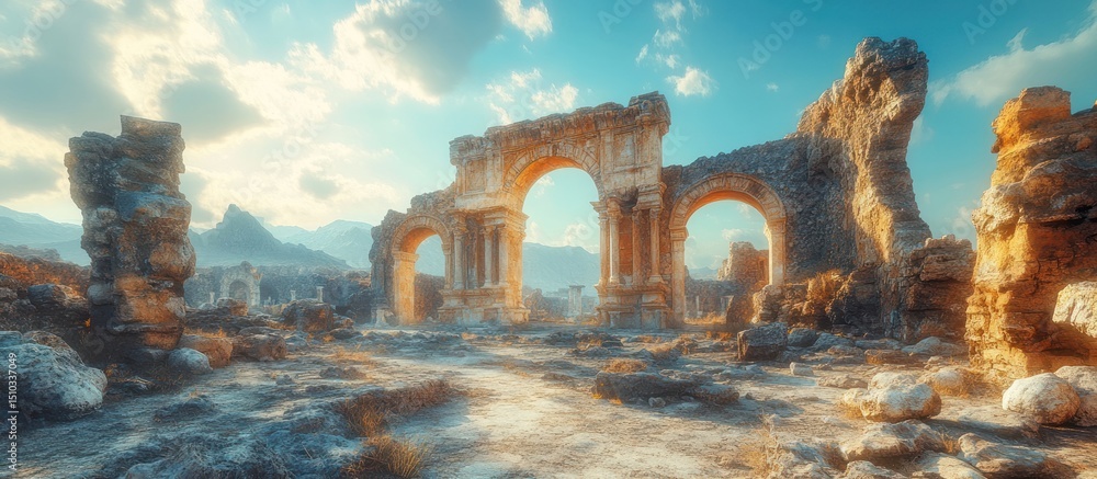 Fototapeta premium Ancient Ruins at Sunset: A Glimpse into History