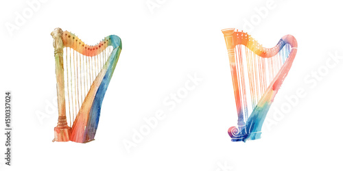 abstract color silhouette of harp watercolor vector illustration