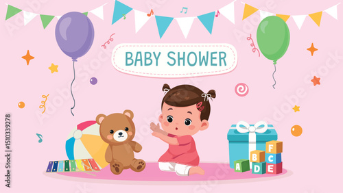 vector baby shower banner it's a girl cartoon flat design