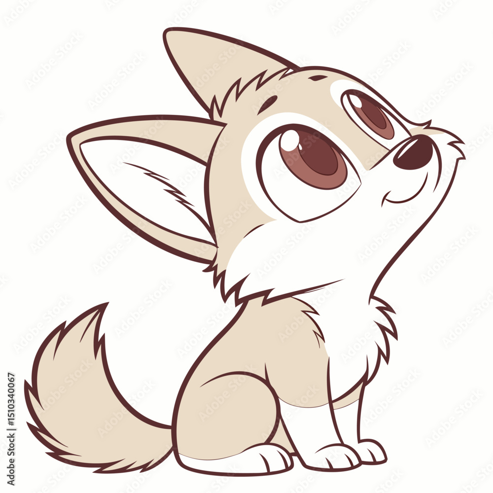 Fototapeta premium Adorable Cartoon Puppy Gazing Upwards with Gentle Smile Illustration