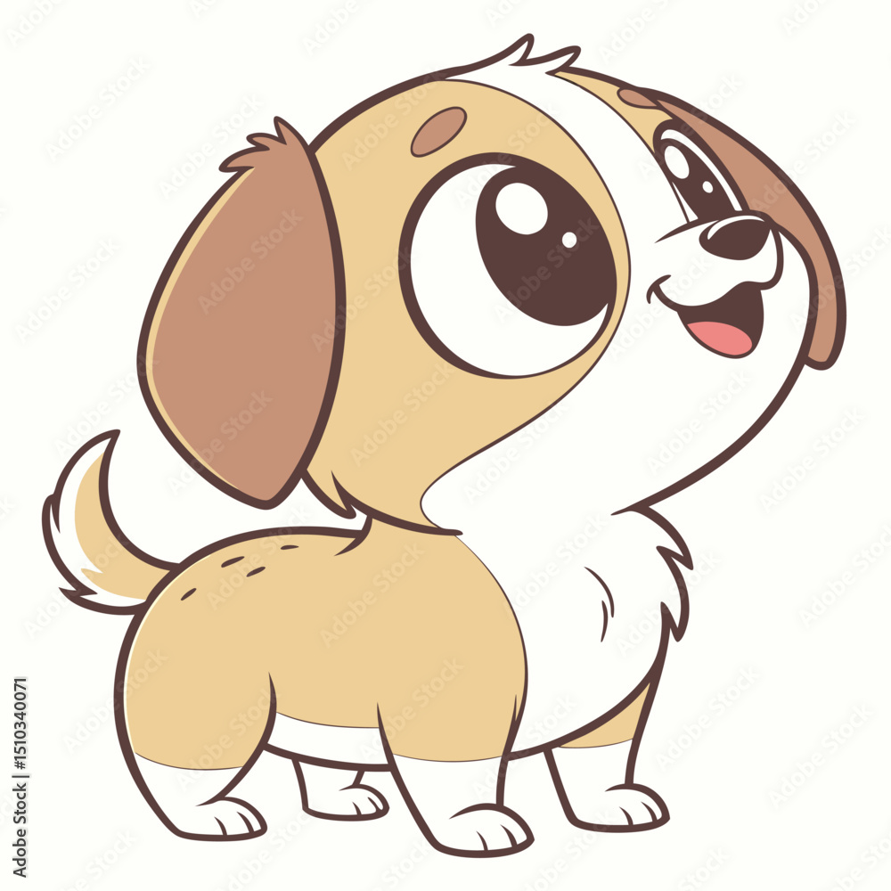 Fototapeta premium Adorable cartoon dog with big eyes looking up, isolated on white