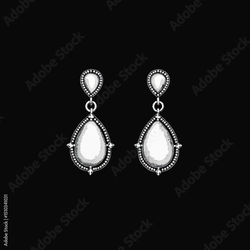 Sophisticated Earring Symbol: Hand-Drawn White Icon on Black Background, Minimalist and Chic for Fashion Design and Jewelry Websites.
