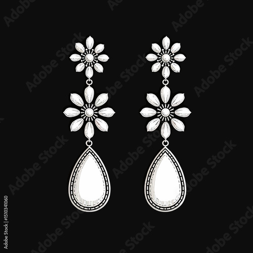 Minimalist Jewelry Icon: Hand-Drawn White Earring Design on Black – Sophisticated and Simple for Fashion Blogs and Luxury Branding.
