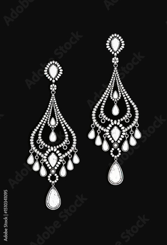 Elegant Simplicity: Hand-Drawn White Icon of Fancy Earrings on Black Background – Minimalist Design for Jewelry Stores and Fashion Brands.
