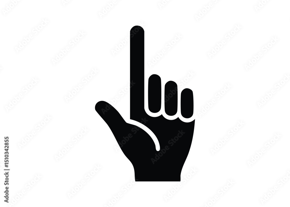 Obraz premium Silhouette of a hand pointing upward with an extended index finger on white background