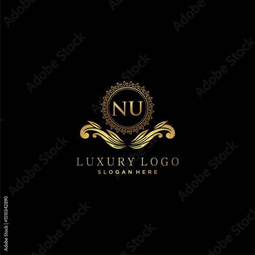 NU letter initial monogram luxury logo
