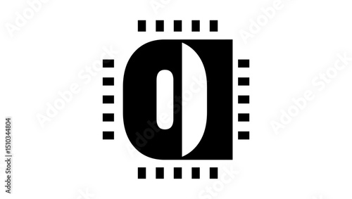Quantum computer symbol, black isolated silhouette