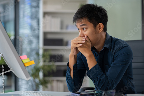stressed asian businessman working in the office. Businessman thinking too much work concept in the office.