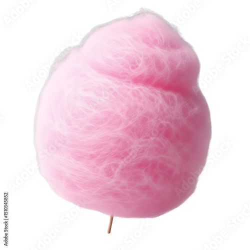 Fluffy pink cotton candy on a stick, isolated on a transparent background, perfect for carnival designs, sweet treat branding, and dessert-themed visuals 