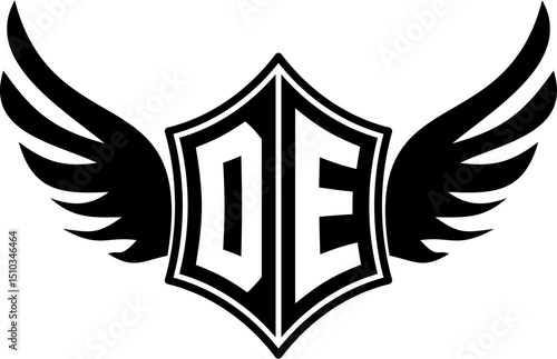 DE logo emblem with winged and shield template