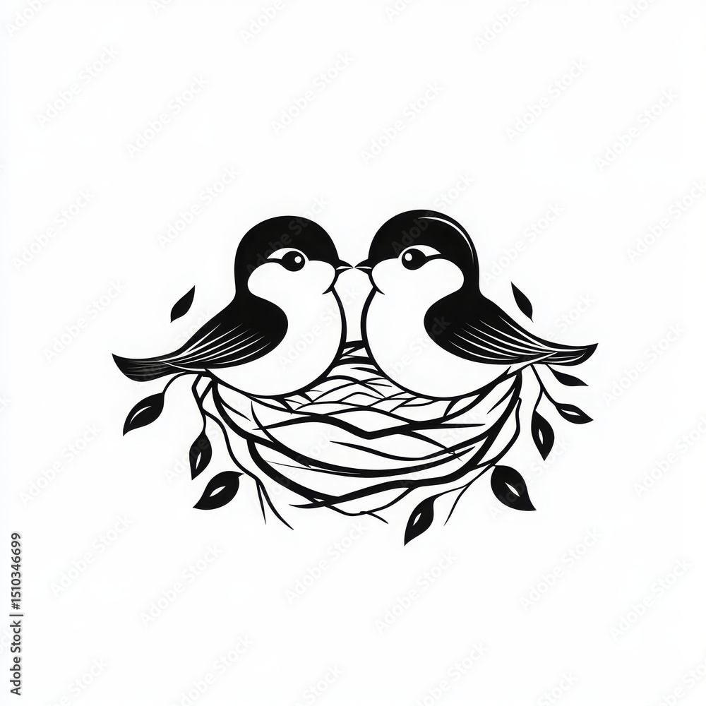 Obraz premium A loving pair of birds in a nest, a charming illustration of affection and togetherness.