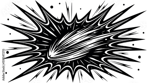 Comet explosion space black and white graphic