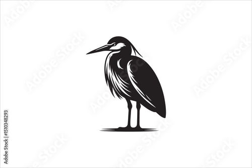 a black-and-white heron against a white background in a straightforward and inconspicuous vector silhouette