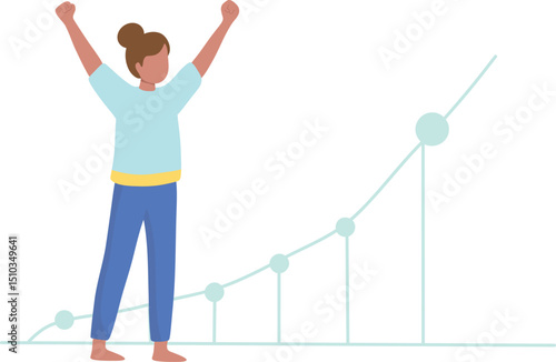 Social Media Growth Concept- Graph growing upwards ,character celebrating