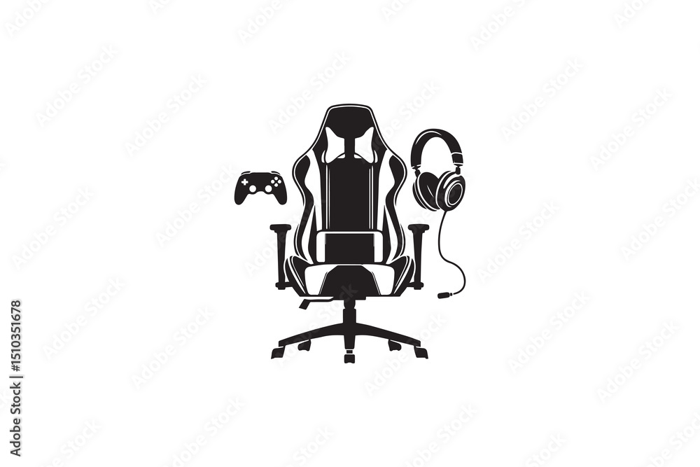 Fototapeta premium a black-and-whit gaming chair against a white background in a straightforward and inconspicuous vector silhouette