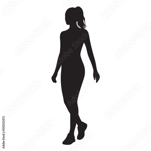 Stylized Walking Woman Fitness Graphic - Pure B&W Silhouette for Sports Drink Labels & Packaging