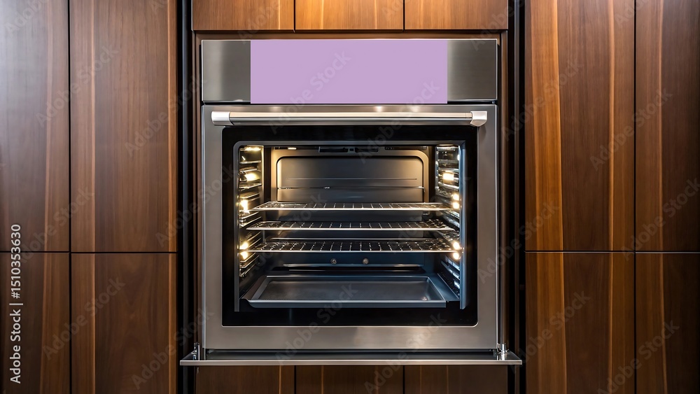 Fototapeta premium Modern Stainless Steel Oven in Luxury Kitchen Cabinetry