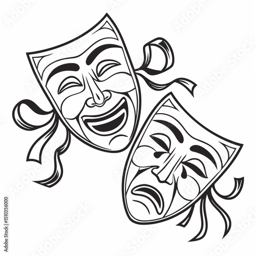 Classic comedy and tragedy masks illustration depicting dramatic arts symbolism and theatrical expression.