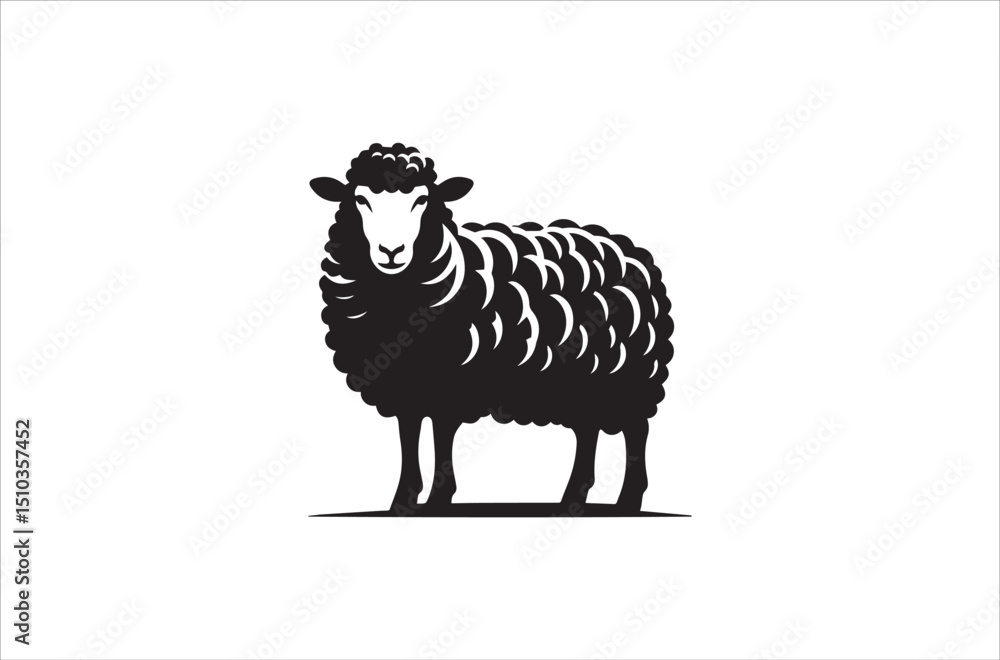 Fototapeta premium a black-and-whit sheep against a white background in a straightforward and inconspicuous vector silhouette