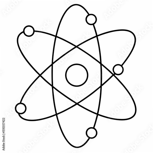 Simplified atom structure outline depicting electrons orbiting a nucleus with clear, clean lines and circles.