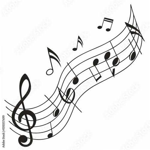 Abstract musical composition with treble clef and flowing musical notes representing melodic movement