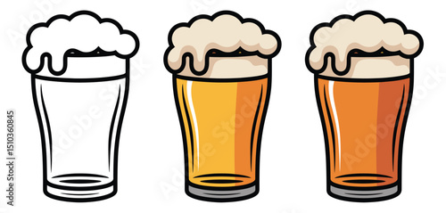 Three Variations of a Beer Glass Illustration