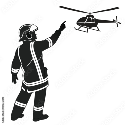 Firefighter signaling helicopter black silhouette vector transparent background, silhouette