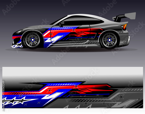 Car wrap design vector. Graphic abstract stripe racing background designs for vehicle, rally, race, adventure and car racing livery