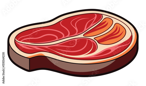 Cartoon Colorful, Raw TBone Steak Cut with Fat and Muscle