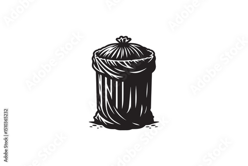 A black-and-white garbage  bag  against a white background in a straightforward and inconspicuous vector silhouette