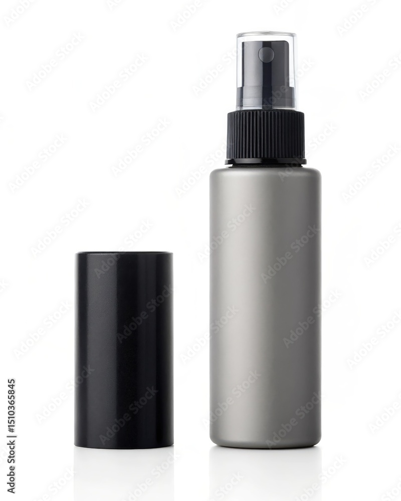 Sleek Gunmetal Grey Cosmetic Spray Bottle Mockup Perfect for Product Packaging Design and Branding Sleek Gunmetal Grey Cosmetic Spray Bottle Mockup Perfect for Product Packaging Design and Branding