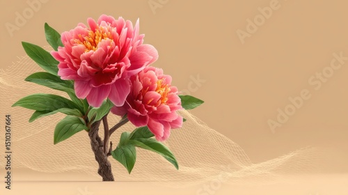 Blush pink peonies in a flowing pastel swirl with soft golden waves and dreamy texture- Image #4