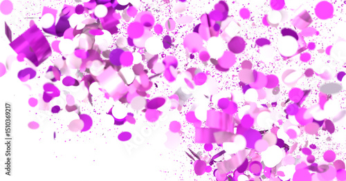 Celebrate with this vibrant image of pink and white confetti exploding on a white background. Perfect for party invitati photo